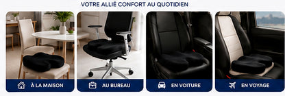 Le coussin d'assise ergonomique s'utilise sur tous les sièges : bureau, voiture, fauteuil